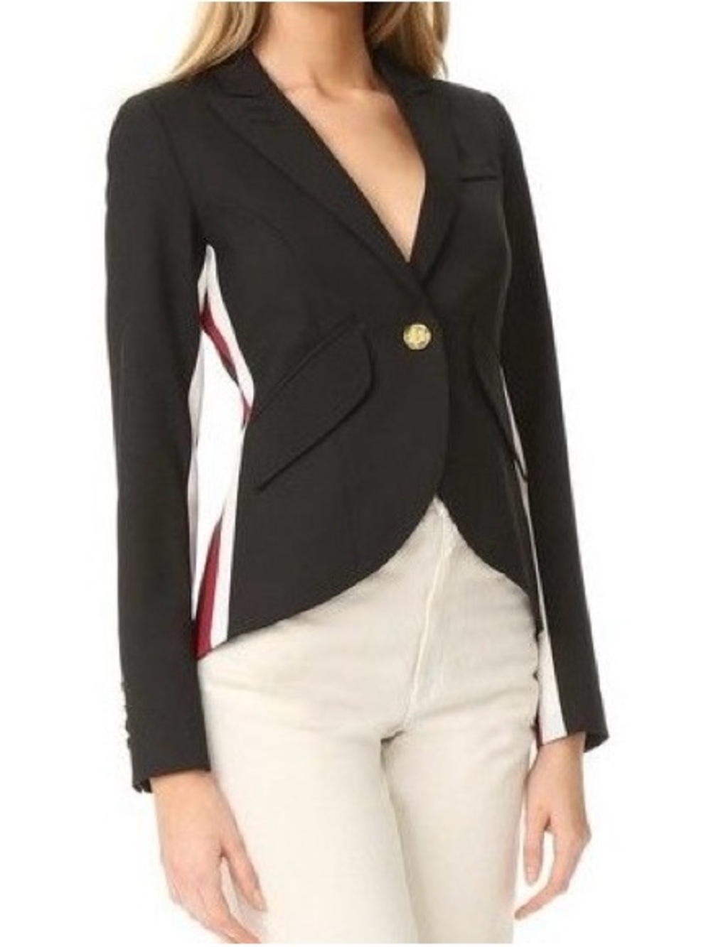 Smythe One Button Racing Stripe Blazer in black size 2